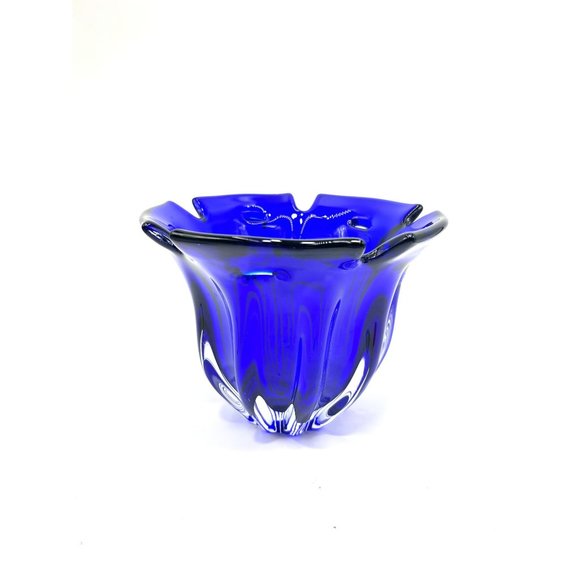 Cobalt Blue Mikasa Large Bowl Sapphire Blue Centerpiece Art Glass Home Decor